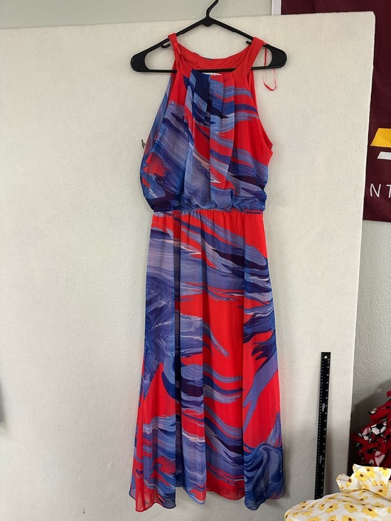 Robbie Bee Dresses & Skirts - ROBBIE BEE BOLD RED BLUE OCEAN PRINT SLEEVELESS MAXI DRESS Women’s Size 6